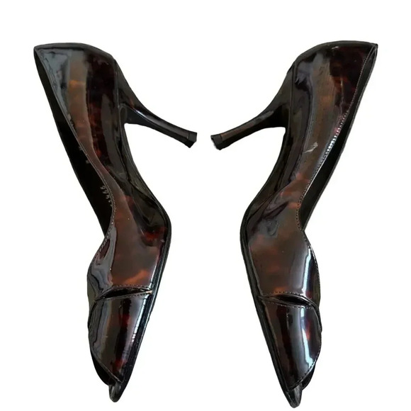 Stuart Weitzman Women's Tortoise Print Patent Leather Heel 8 Peep Toe Stiletto - Picture 3 of 10